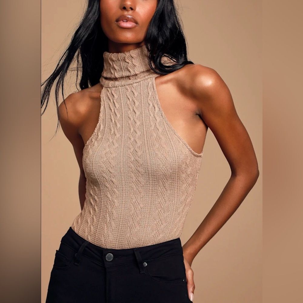 Akira Chicago Black Label Cable Knit Turtleneck Bodysuit Size S